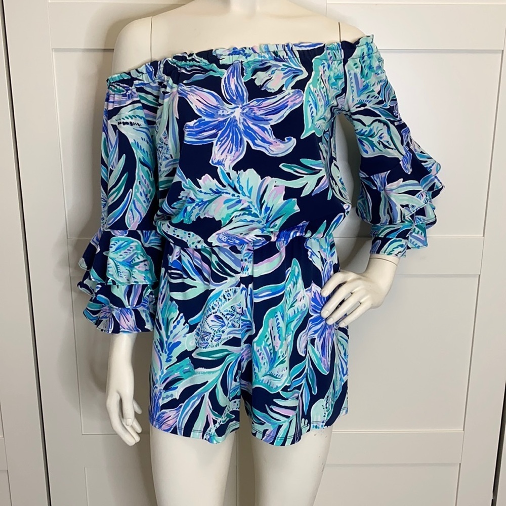 Lilly Pulitzer Blue and Green Tropical Jumpsuit